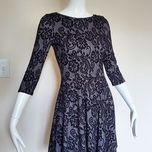 sololaFe Gray and Black Knit Floral Flare dress